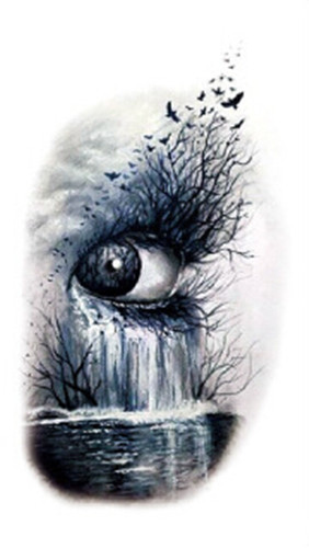 282x500 Waterproof Temporary Fake Tattoo Stickers Blue Eyes Forest Birds - Forest Tattoo Sketch