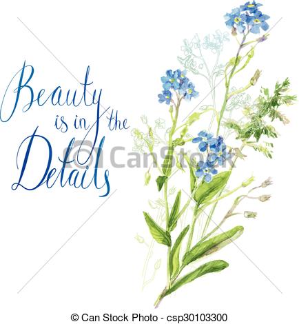 434x470 Watercolor Sketch. Vector Botanical Watercolor Sketches Of Blue - Forget Me Not Sketch