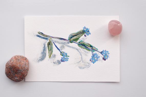 570x380 Floral Art Forget Me Not Art Sketch Blue Flowers Floral Etsy - Forget Me Not Sketch