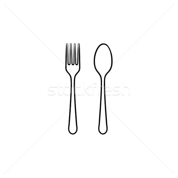 600x600 Fork And Spoon Hand Drawn Sketch Icon. Vector Illustration - Fork And Spoon Sketch