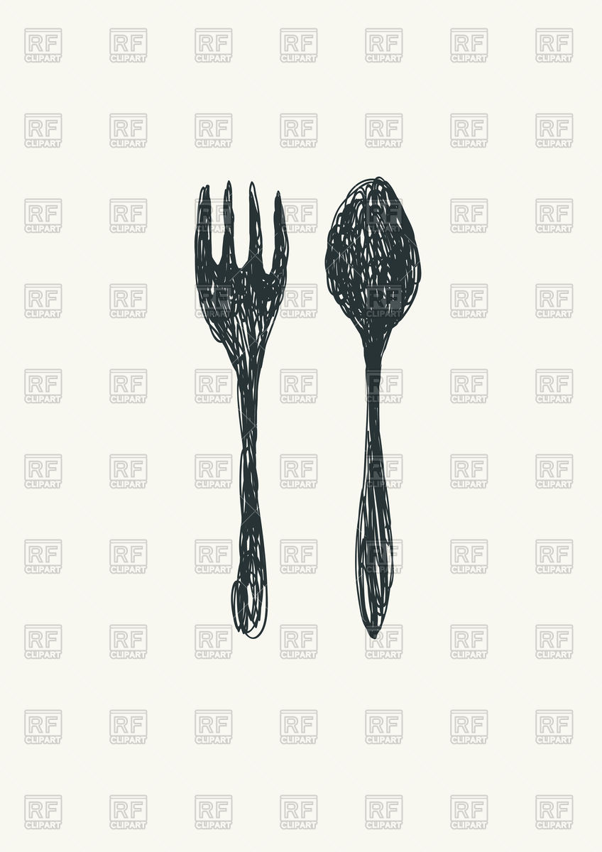 848x1200 Fork And Spoon In Sketch Style Vector Image Vector Artwork Of - Fork And Spoon Sketch