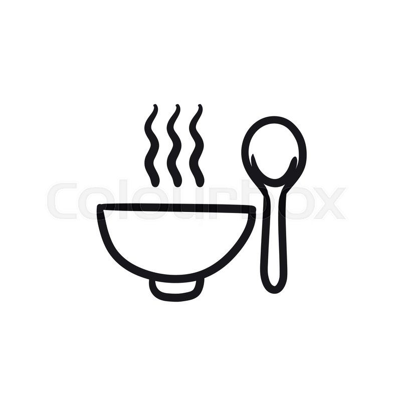 800x800 Bowl Of Hot Soup With Spoon Vector Sketch Icon Isolated On - Fork And Spoon Sketch