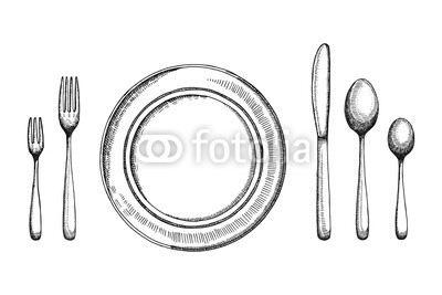 400x267 Plate Dining Room With Fork Spoons And Knife Vector Sketch - Fork And Spoon Sketch