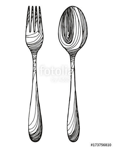 385x500 Fork And Spoon Sketch Vector. Hand Drawing Isolated Stock Image - Fork And Spoon Sketch