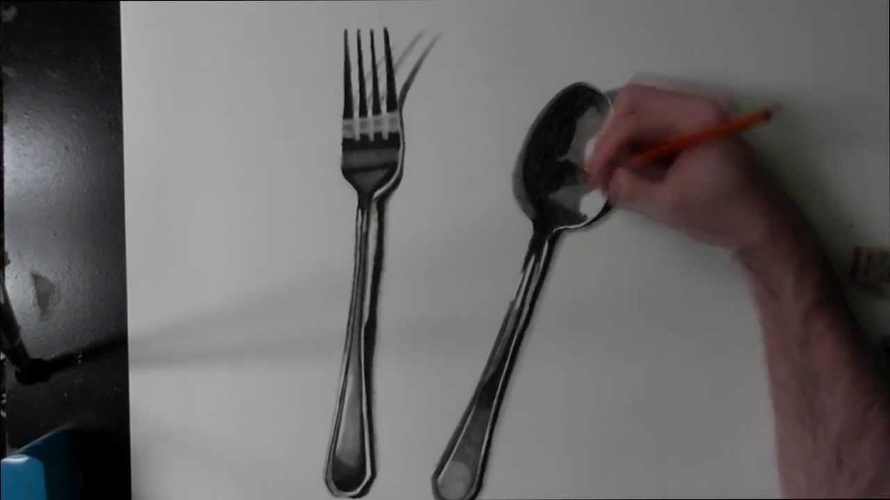 1280x720 Realism Practice Spoon And Fork Drawing - Fork And Spoon Sketch