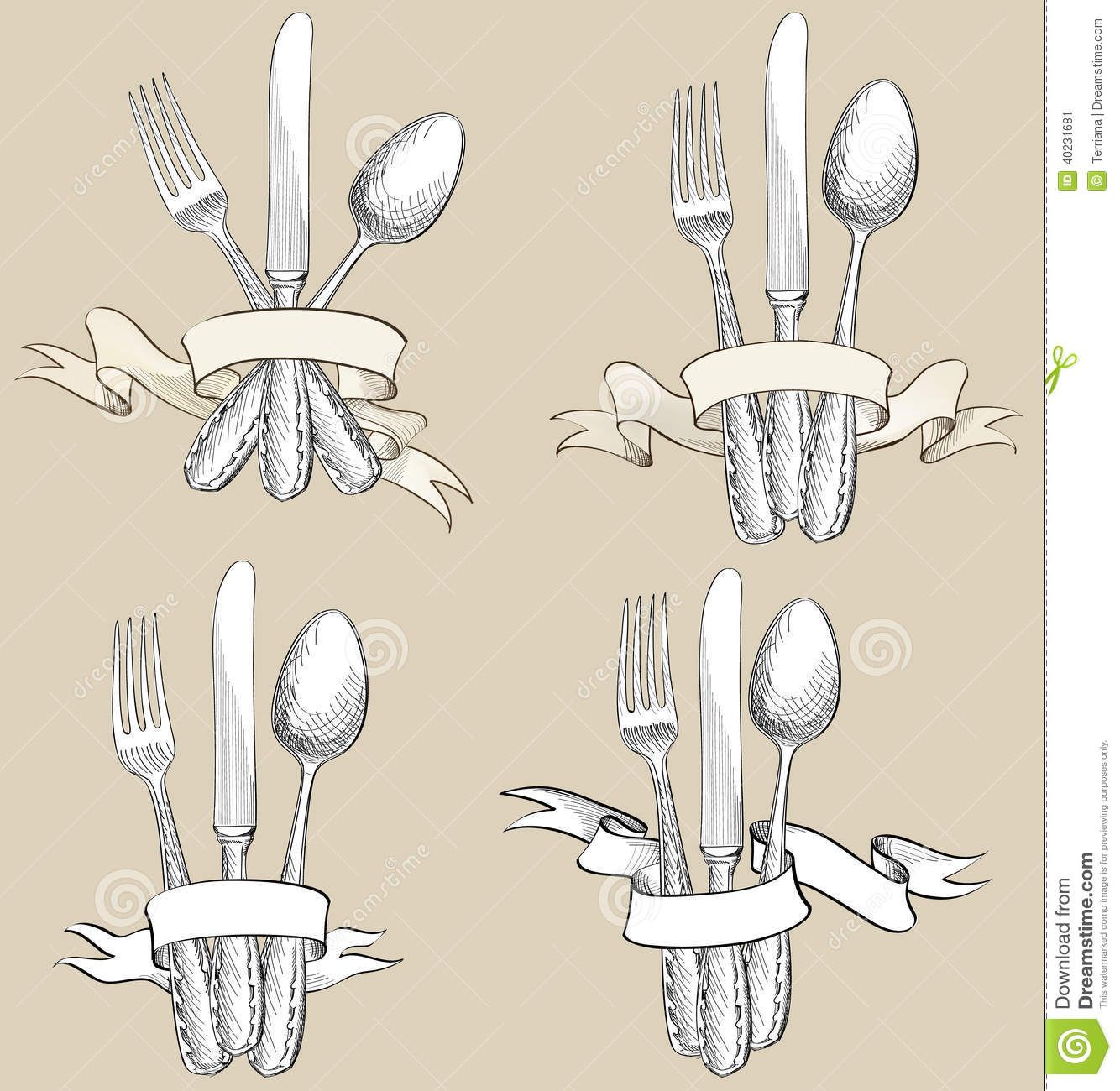 1334x1300 Fork, Knife, Spoon Hand Drawing Sketch Set. Ch - Fork And Spoon Sketch