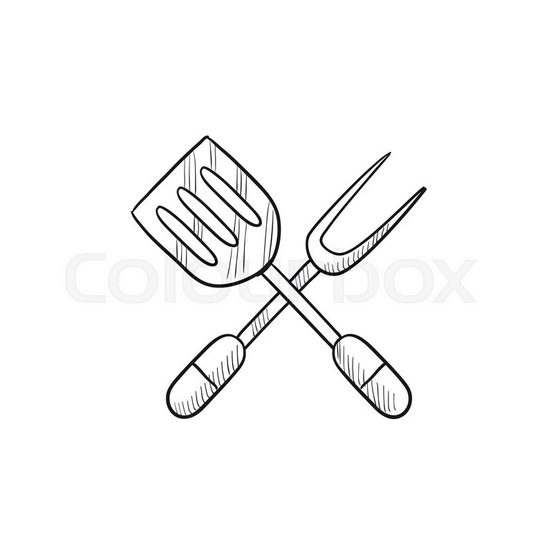800x800 Kitchen Spatula And Big Fork Vector Sketch Icon Isolated On - Fork Sketch