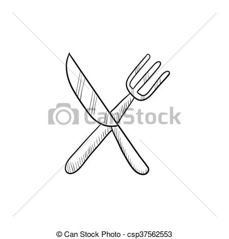 450x470 Knife And Fork Sketch Icon. Knife And Fork Vector Sketch Icon - Fork Sketch