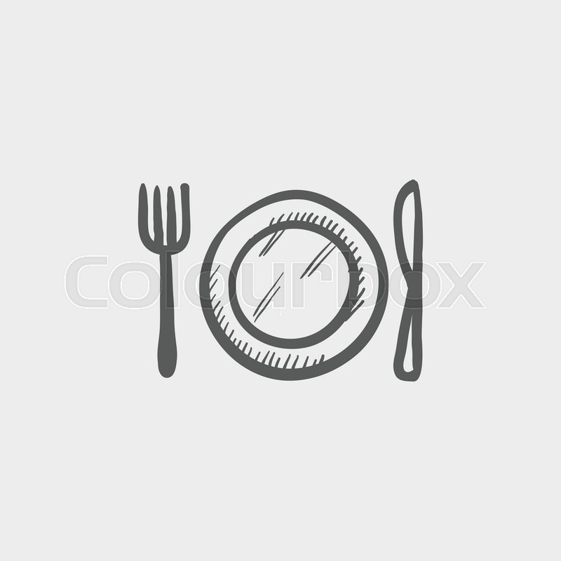 800x800 Plate, Knife And Fork Sketch Icon For Web And Mobile. Hand Drawn - Fork Sketch