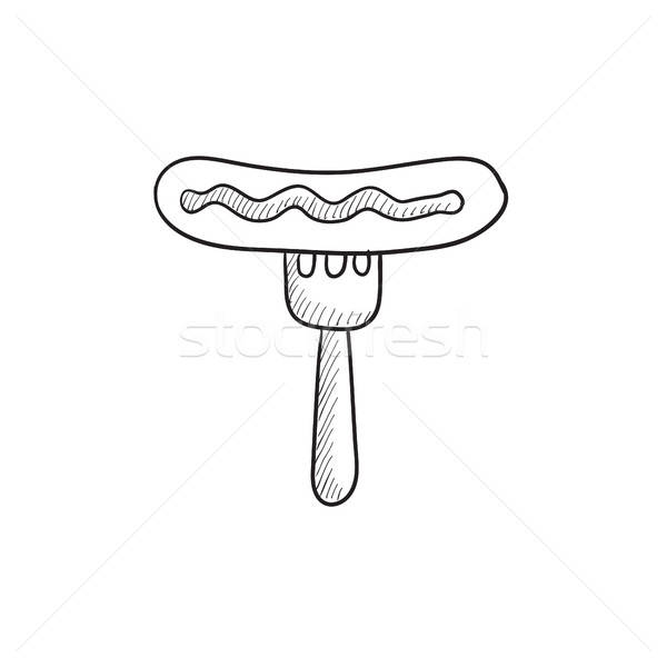 600x600 Sausage On Fork Sketch Icon. Vector Illustration Andrei Krauchuk - Fork Sketch