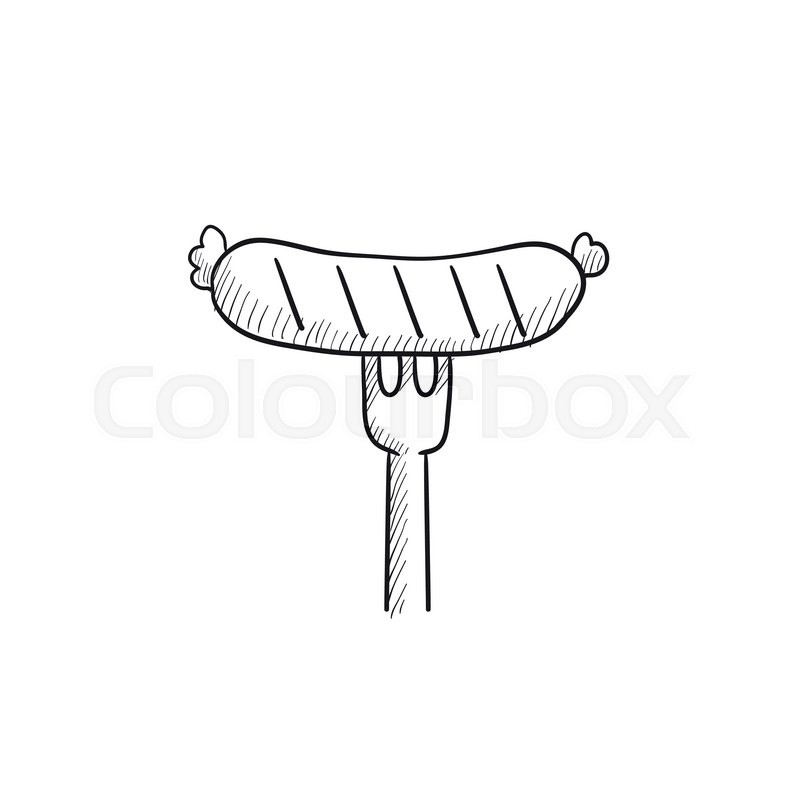 800x800 Sausage On Fork Vector Sketch Icon Isolated On Background. Hand - Fork Sketch