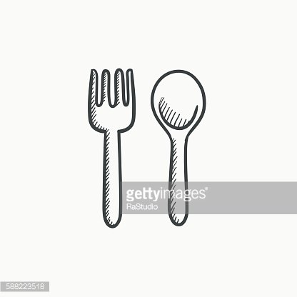 416x416 Spoon And Fork Sketch Premium Clipart - Fork Sketch
