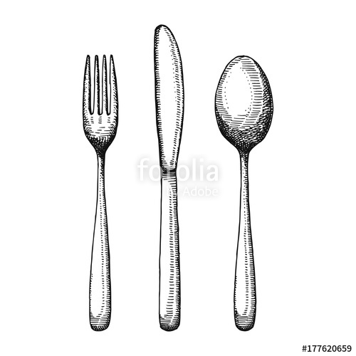 500x500 Cutlery Set Sketch. Spoon Fork And Knife Vector. Illustration - Fork Sketch