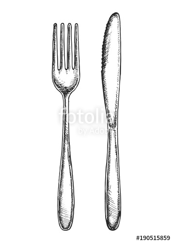 357x500 Sketch Fork And Knife Cutlery Vector Isolated Stock Image And - Fork Sketch