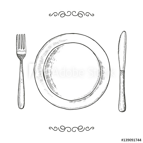 500x500 Dish Fork And Knife Sketch. Utensils Vector Vintage Illustration - Fork Sketch
