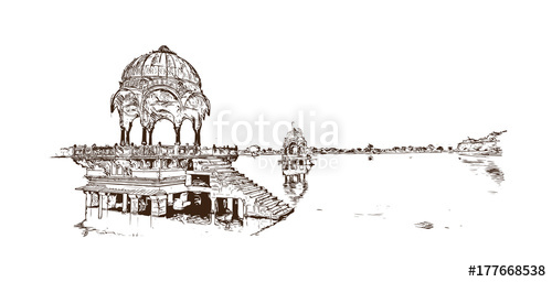 500x256 Sketch Of Jaisalmer Fort In The Indian State Of Rajasthan. Vector - Fort Sketch