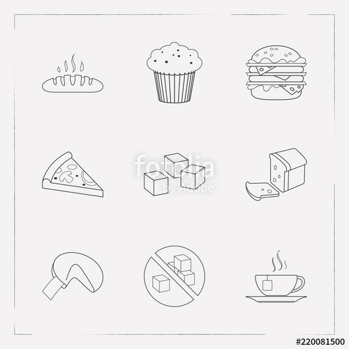 500x500 Set Of Pastry Icons Line Style Symbols With Muffin, Fortune Cookie - Fortune Cookie Sketch
