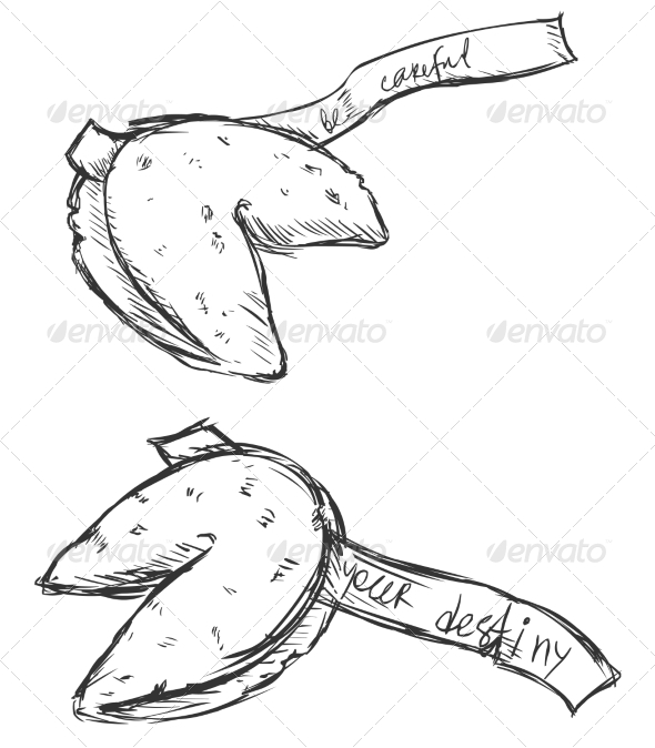 590x674 Sketch Two Fortune Cookies By Nikiteev Graphicriver - Fortune Cookie Sketch