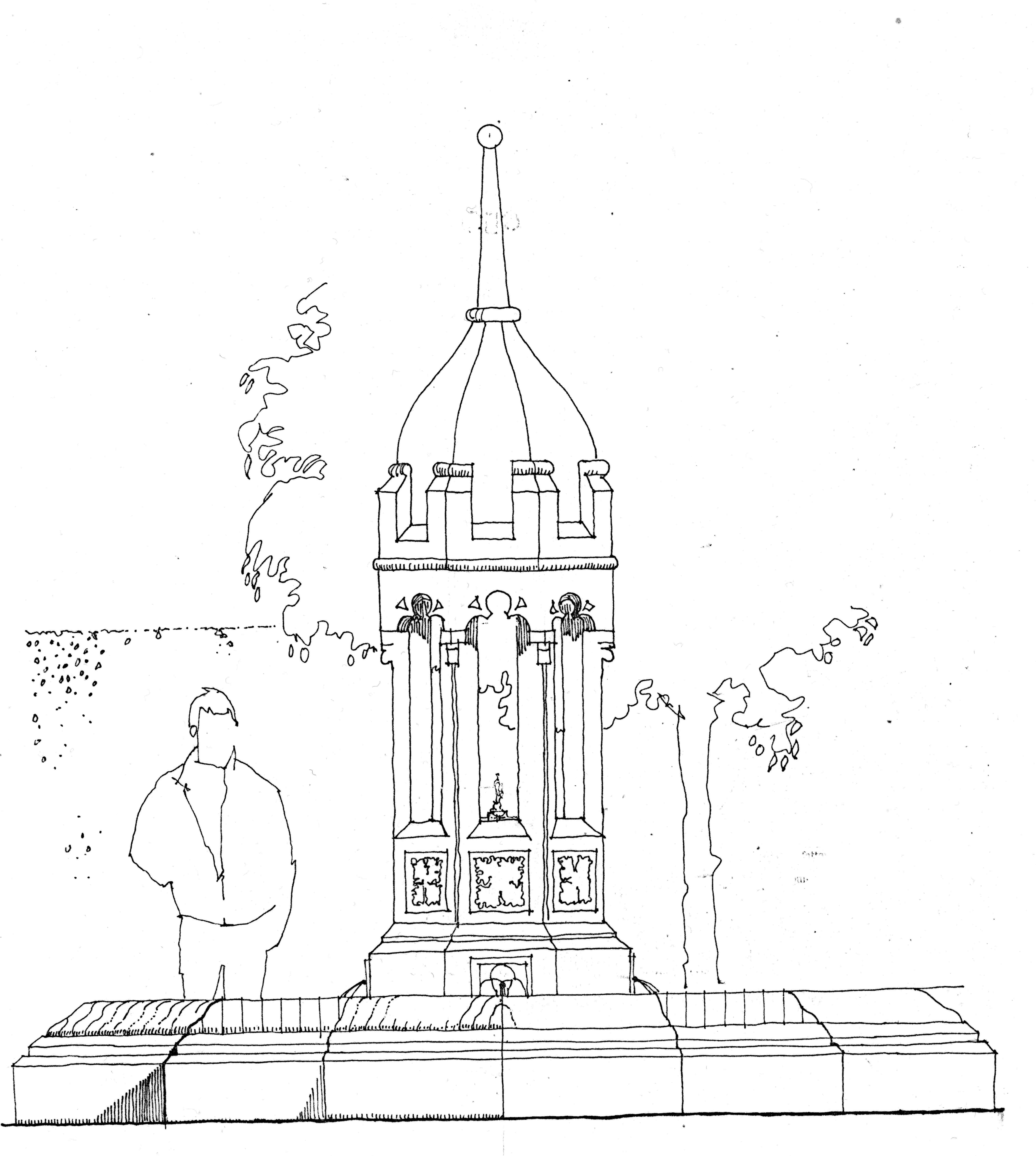 5261x5867 Original Fountain Sketch The Friends Of Cressing Temple Gardens - Fountain Sketch