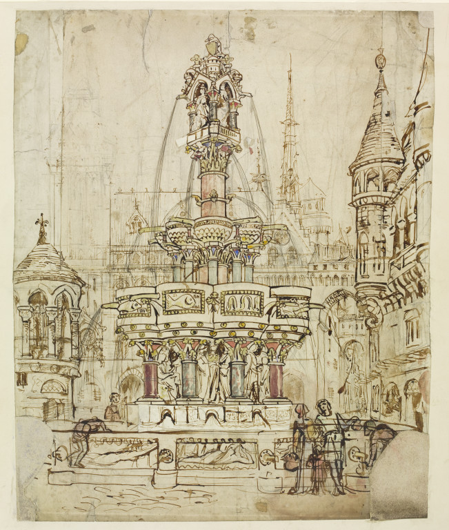651x768 Sketch For A Fountain For The City Of Gloucester Burges, William - Fountain Sketch