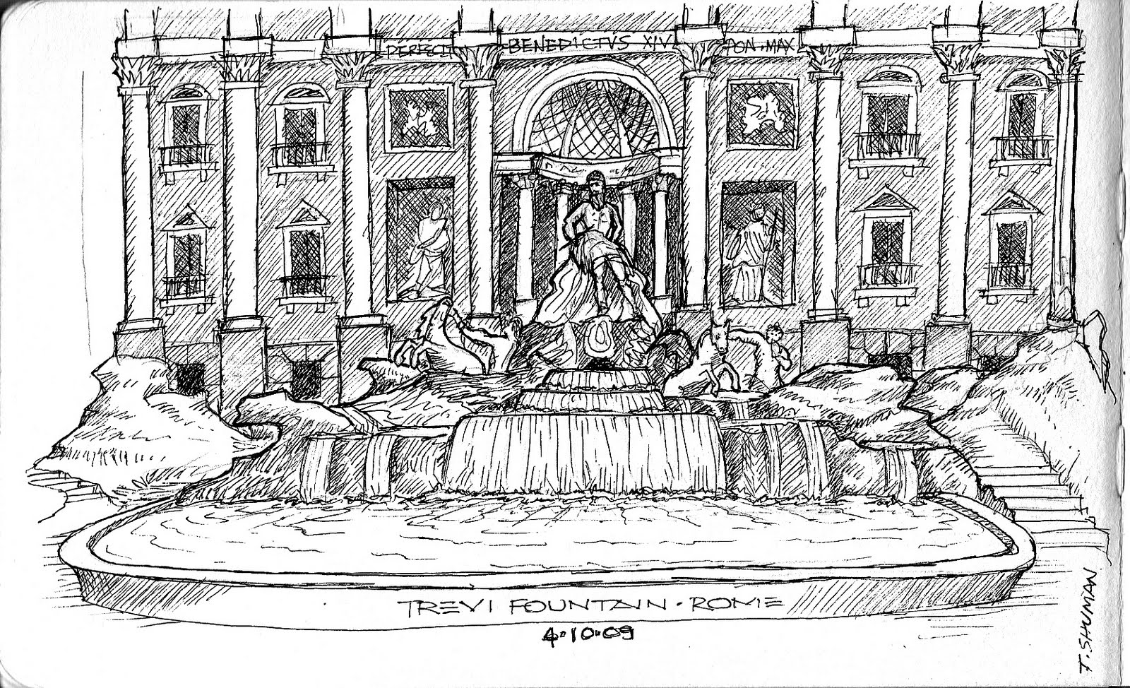 1600x974 Trevi Fountain Sketch Unstringing The Bow - Fountain Sketch