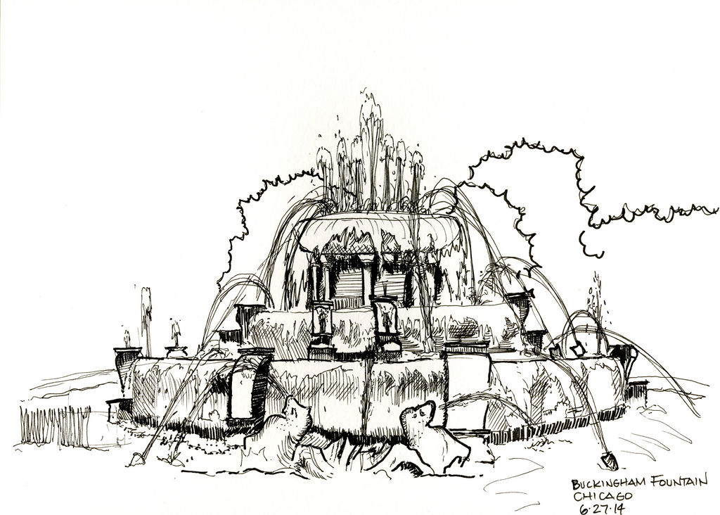 1024x732 Chicago, Illinois - Fountain Sketch