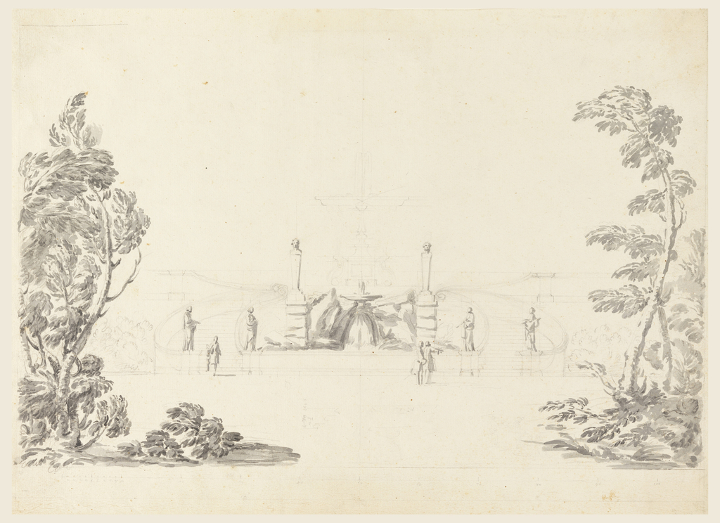 1024x744 Drawing, Sketch For A Fountain In Park, 1740 Objects - Fountain Sketch
