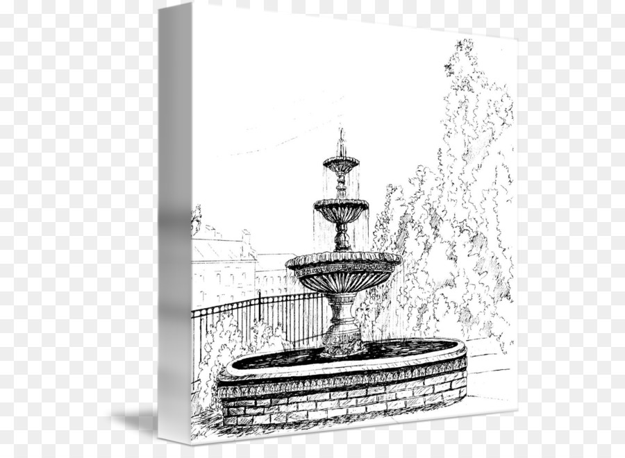 900x660 Drawing Art Fountain Canvas Print Sketch - Fountain Sketch