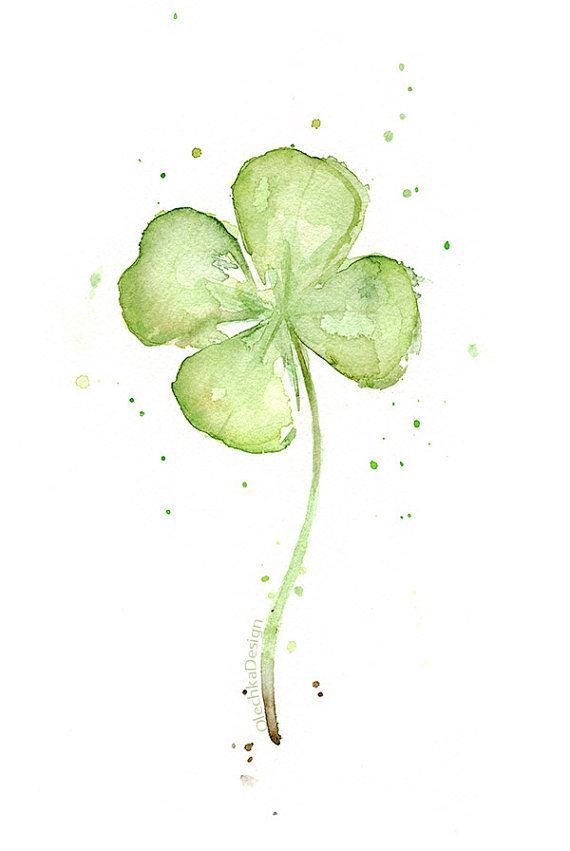 570x851 Four Leaf Clover Art Print Of Watercolor Painting By Olechkadesign - Four Leaf Clover Sketch