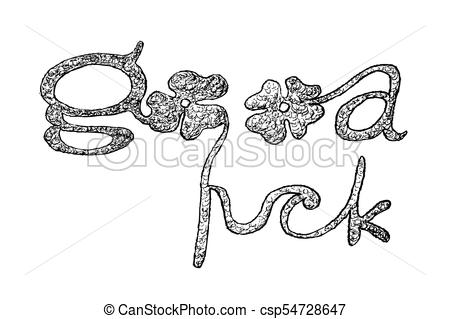 450x319 Hand Drawn Of Four Leaf Clovers With Good Luck Sign. Symbols For - Four Leaf Clover Sketch