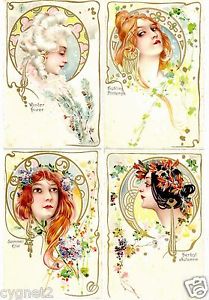209x300 Postcards (4) Art Nouveau Four Seasons Women Ebay - Four Seasons Sketch