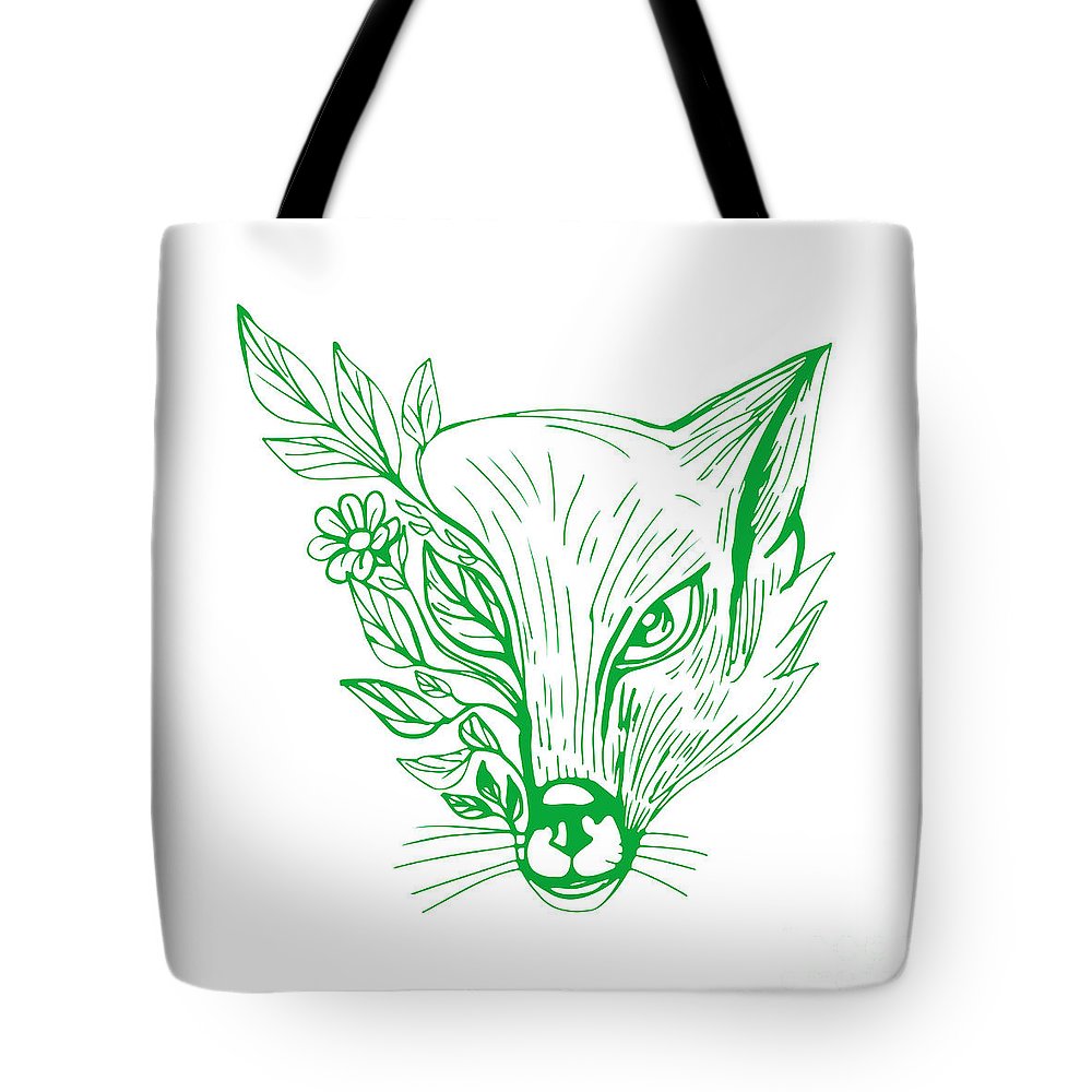 1000x1000 Fox Head With Flower And Leaves Drawing Tote Bag For Sale By - Fox Head Sketch