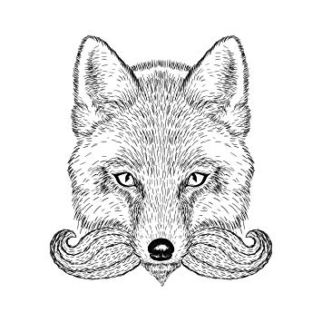 355x355 Hipster Pencil Sketch Fox With Mustache Vinyl Decal - Fox Pencil Sketch