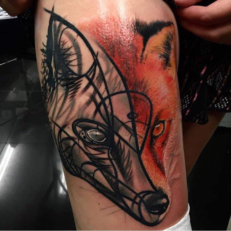 765x765 Fox Half Sketch Half Realistic Best Tattoo Design Ideas - Fox Tattoo Sketch