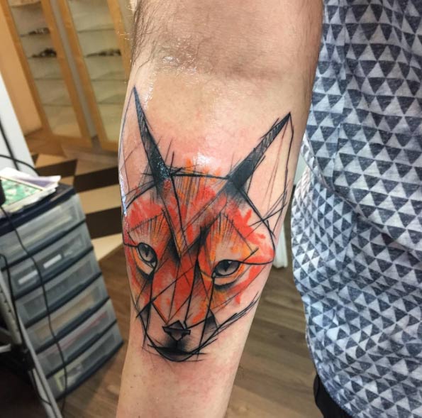 595x589 Colorful Sketch Style Fox Tattoo - Fox Tattoo Sketch