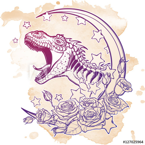 500x500 Detailed Sketch Style Drawing Of The Roaring Tyrannosaurus Rex On - Frame Tattoo Sketch