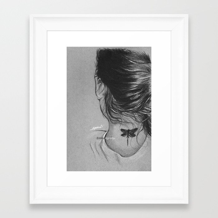 700x700 Lauren Jauregui Dragonfly Tattoo Sketch Framed Art Print By - Frame Tattoo Sketch
