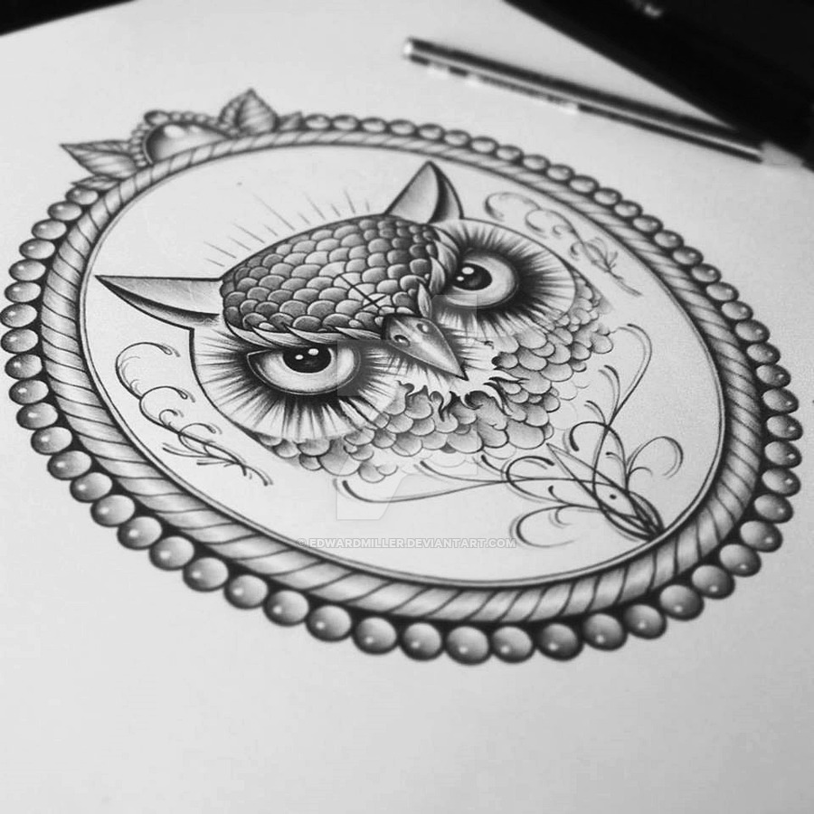 900x900 Owl Frame By Edwardmiller - Frame Tattoo Sketch