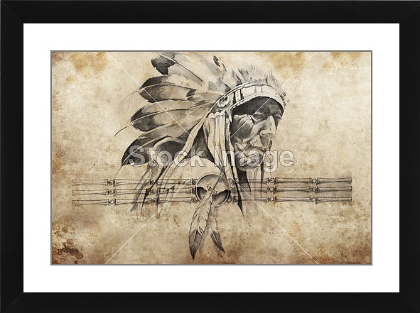 591x441 Printoyster Tattoo Sketch Of American Indian Tribal Chief - Frame Tattoo Sketch