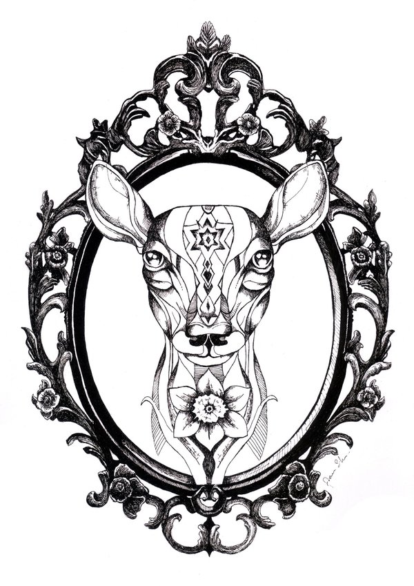 600x849 Deer Tattoo By Thefranology - Frame Tattoo Sketch
