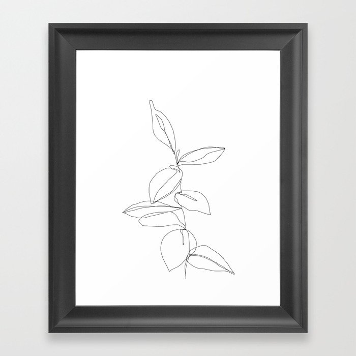 700x700 One Line Minimal Plant Leaves Drawing - Framed Sketch Prints
