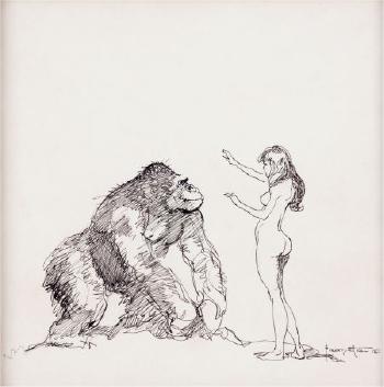 350x353 Gorilla And Girl Sketch Original Art By Frank Frazetta Blouin - Frank Frazetta Sketches
