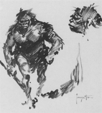 423x470 Striding Neanderthal And Sketch Of Head By Frank Frazetta On Artnet - Frank Frazetta Sketches
