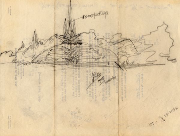 600x455 Pencil Sketch By Frank Lloyd Wright Drawing Wisconsin - Frank Lloyd Wright Sketches