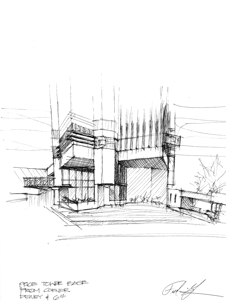 794x1059 Price Tower By Frank Lloyd Wright Sketching By Frederick Clifford - Frank Lloyd Wright Sketches