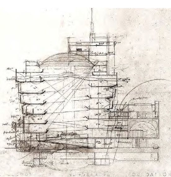 551x572 Section Drawing. Solomon R. Guggenheim Museum, Nyc. 1959. Frank - Frank Lloyd Wright Sketches