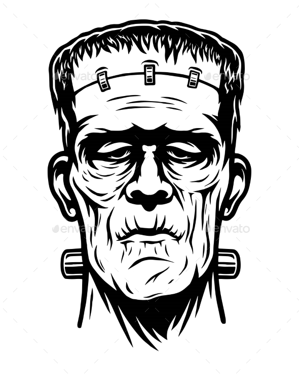 590x738 Monochrome Illustration Of Frankenstein Head By Imogi Graphicriver - Frankenstein Sketch
