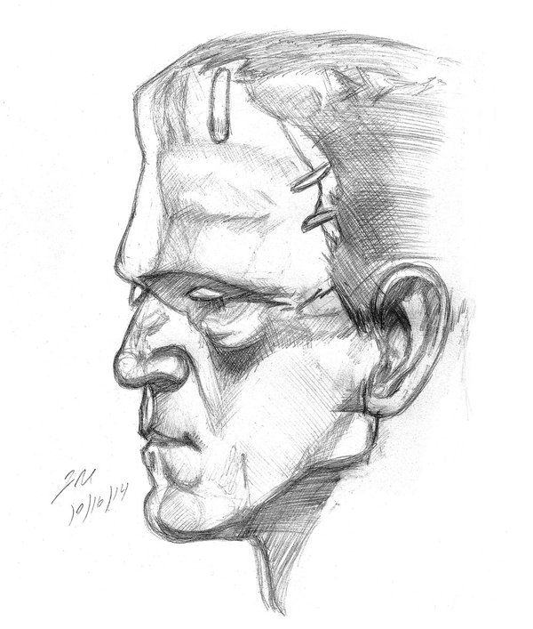 600x707 Daily Sketch Boris Karloff Frankenstein 101614 By Jrmurray76 On - Frankenstein Sketch