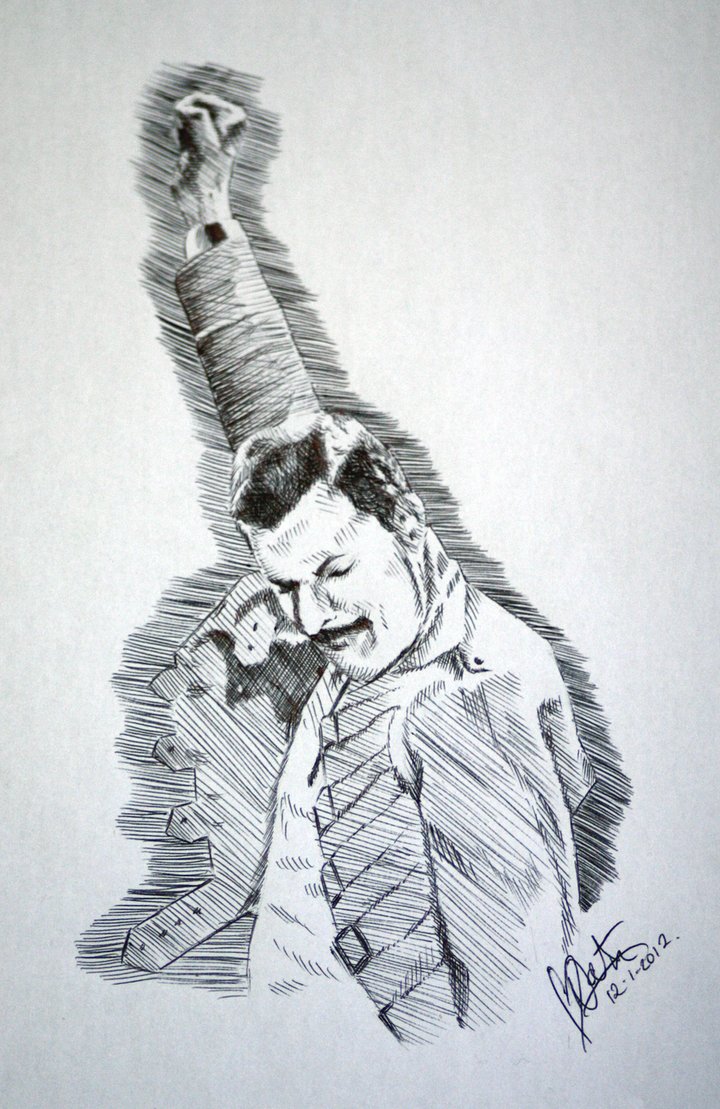 720x1109 Pen Sketch, Freddie Mercury By Mmaski Sukai - Freddie Mercury Sketch