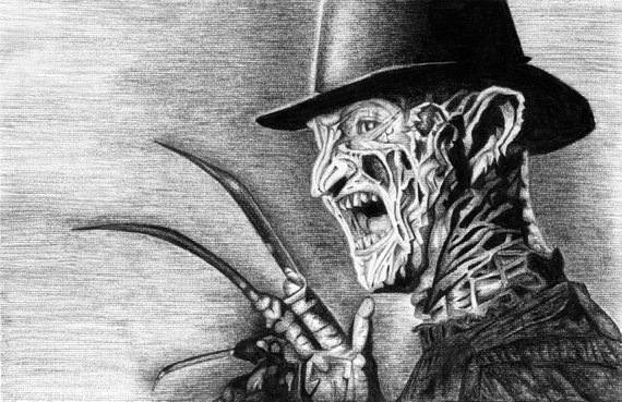 570x369 Freddy Krueger A Nightmare On Elm Street Charcoal Drawing Etsy - Freddy Krueger Sketch